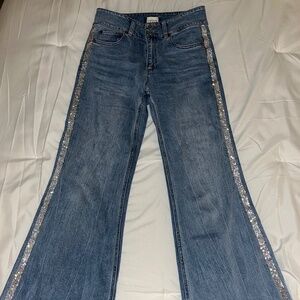 Alice & Olivia MISSA HIGH RISE WIDE LEG CRYSTAL SIDE JEAN